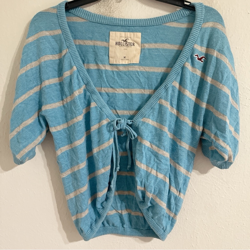 Hollister Light Blue and Cream Striped Sweater